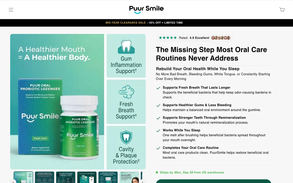 Puur Smile offer funnel storefront